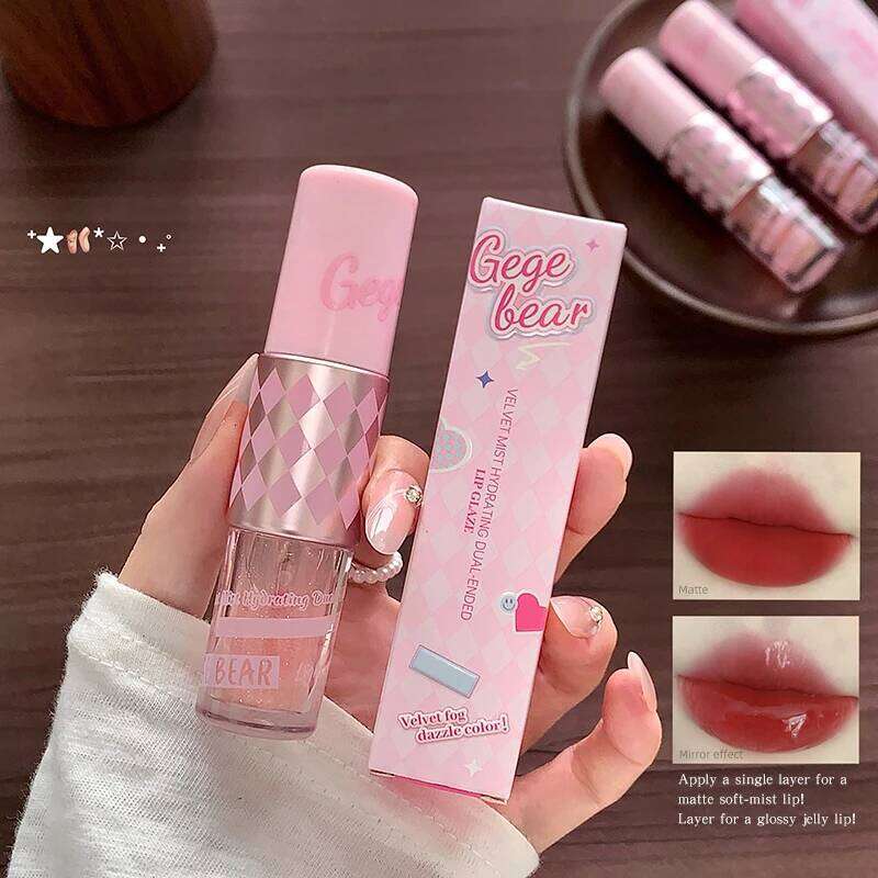 Gege bear Double-head + Lip gloss, shiny and chubby shining luster, moisturizing lips, essential lip gloss Z260310