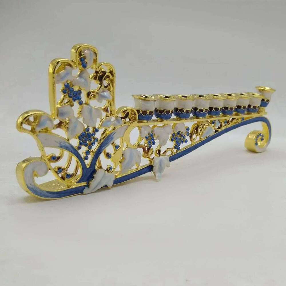 Gold Blue 9 Branch Holder for Hanukkah Menorah Candelabrum Candle Stand Christmas Party Wedding Home Decor Candlesticks H260310
