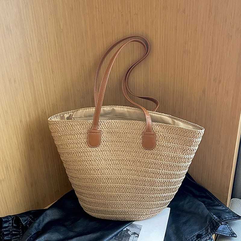 Women Braided Basket Clutches Top-handle Bag Large Straw Portable Shoulder Bag Summer Beach Purses Shopper Satchel Female H260310