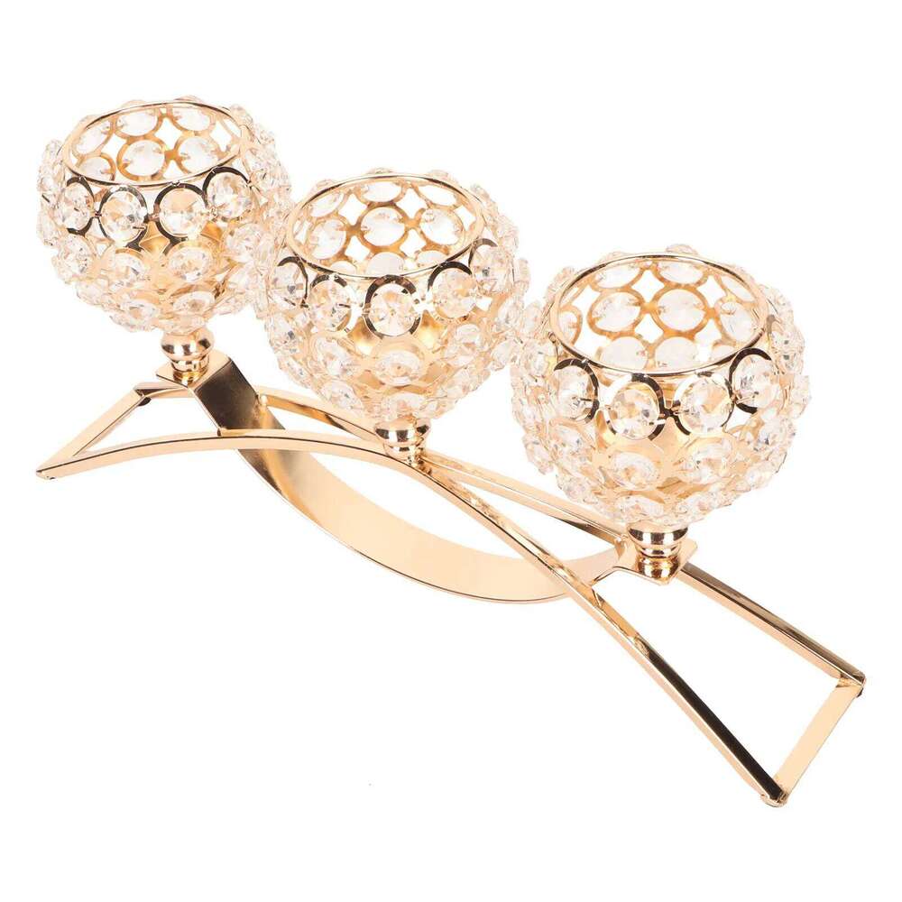 Crystal 3 Heads Windproof European Style Stable Durable Gold Candle Holder for Wedding Party New Year H260310