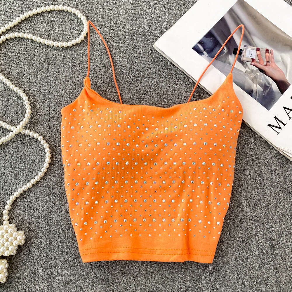 Rhine stone decorative vest with chest cushion, beautiful back, women's coat, pure desire, backless, slim fit, short bottom layer