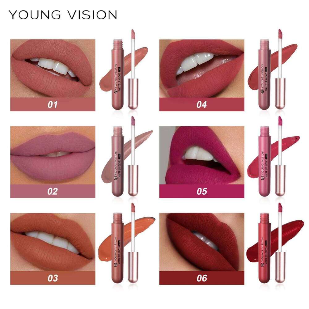 YOUNG VISION 6Pcs/Kit Matte Velvet lips glosses Waterproof Long-Lasting Liquid Lipstick for Flawless Makeup Z260310