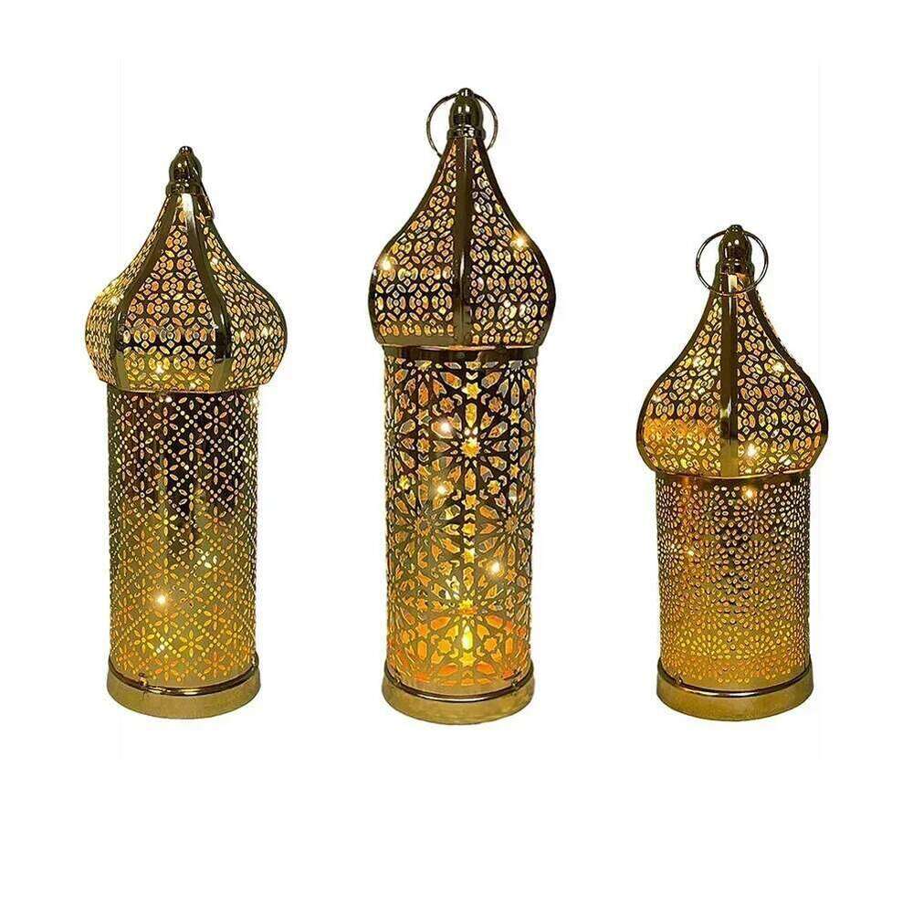 Moroccan Golden Hollow Iron Lantern Ramadan Home Decor Light Ornaments Hanging Lamps Outdoor Yard Garden Art Decoration Hot Sale H260310
