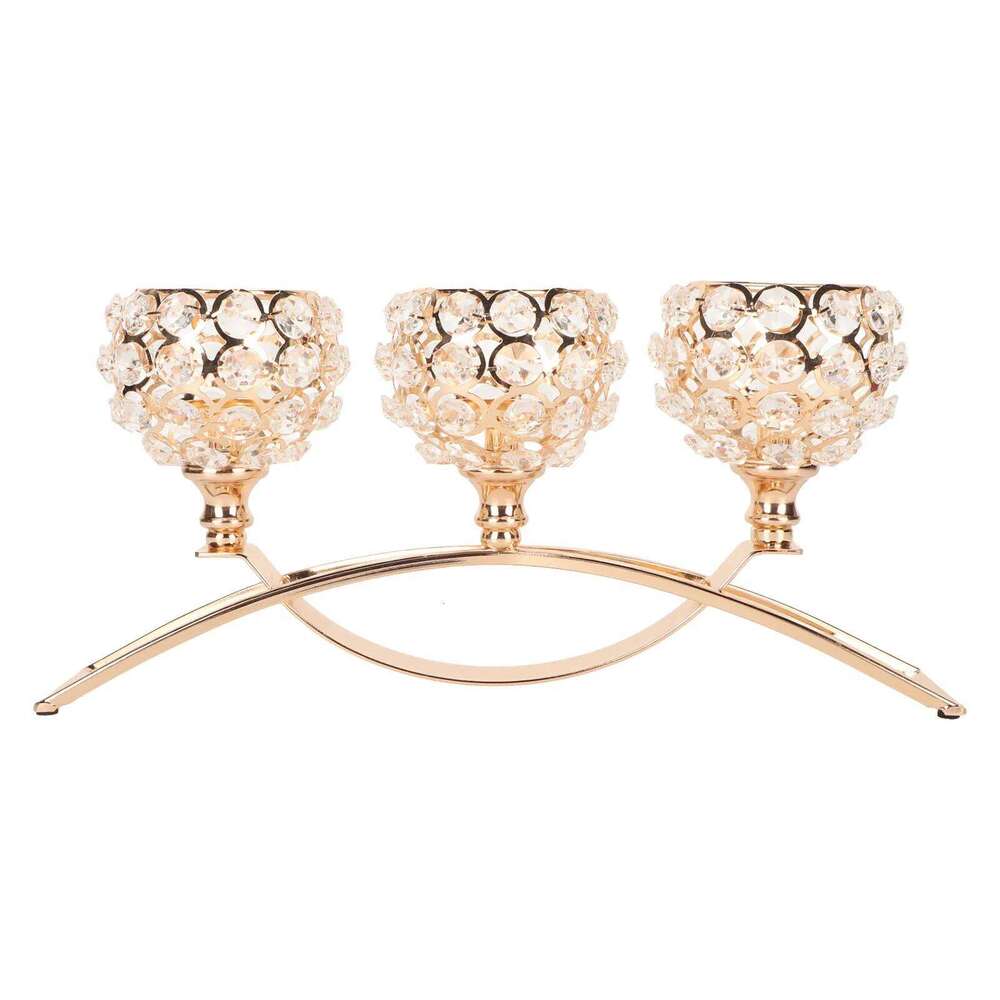 Crystal 3 Heads Windproof European Style Stable Durable Gold Candle Holder for Wedding Party New Year H260310