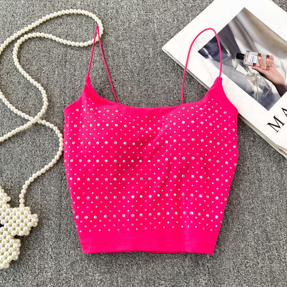 Rhine stone decorative vest with chest cushion, beautiful back, women's coat, pure desire, backless, slim fit, short bottom layer