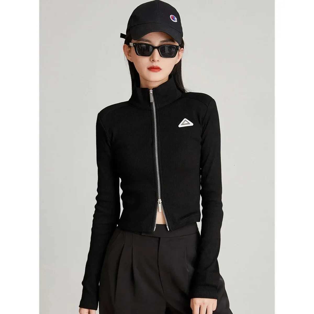 LOUISYAO Fashion Double Zipper High Collar Cardigan 2025 Spring Autumn Women Slim Knitted Sweater CoatT260310