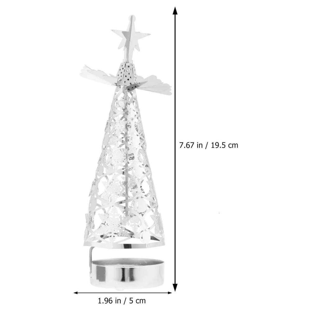 Christmas Rotation Silver Tree Shaped Revolving Candlestick Tea Light Holder for Holiday Party Decor Snowflake H260310