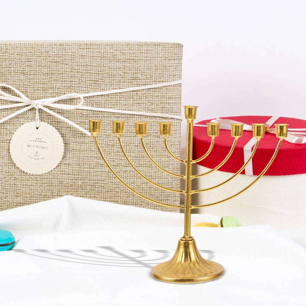 Hanukkah Menorah 9 Branch Holder Traditional Jewish Temple Shabbat Table Centerpiece for Home Decor H260310