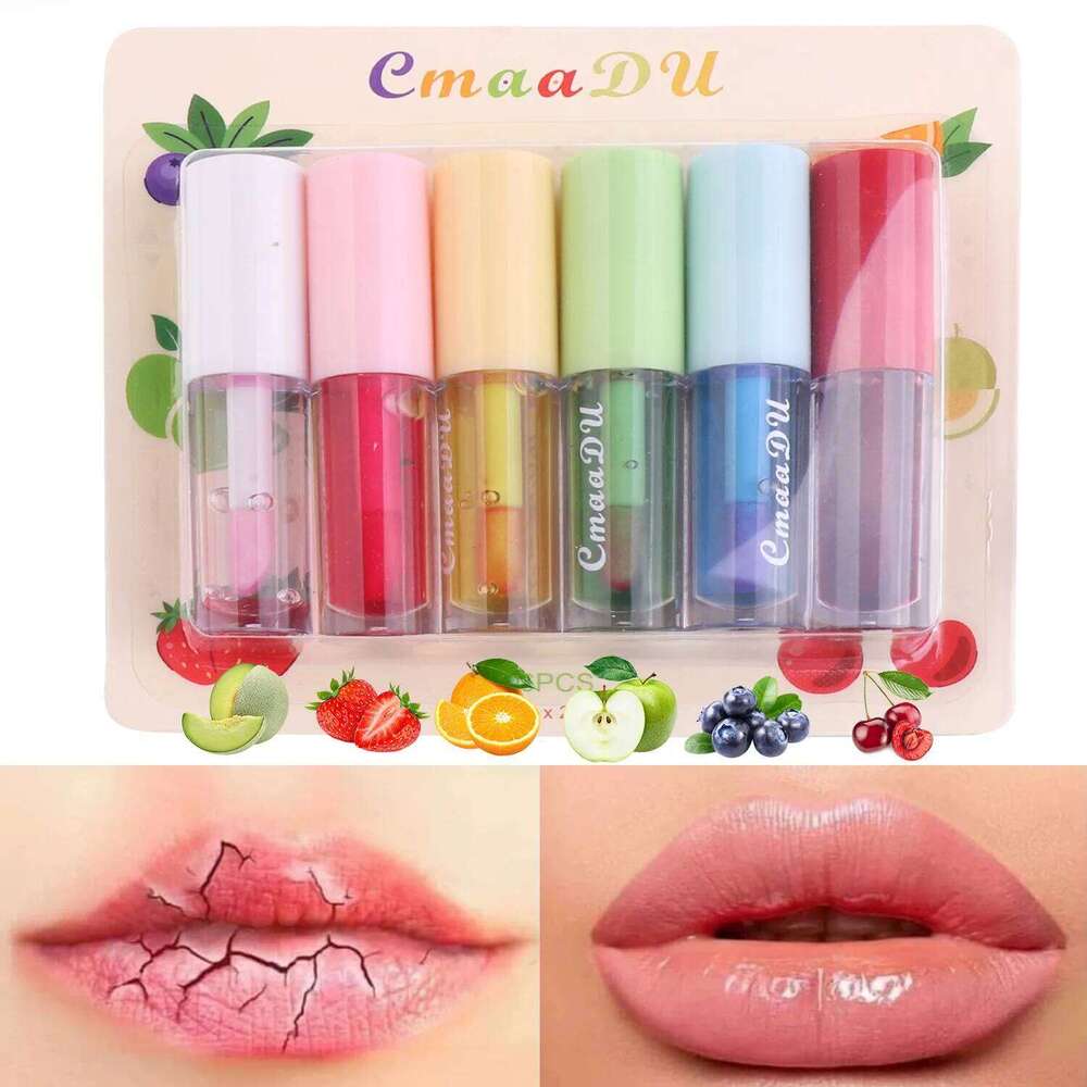 CmaaDu 6 Packs Fruit Mirror Color Changing Lipstick Glaze Set Nourish Moisturize Brightening Protect Lips and Fade Lip Gloss Z260310