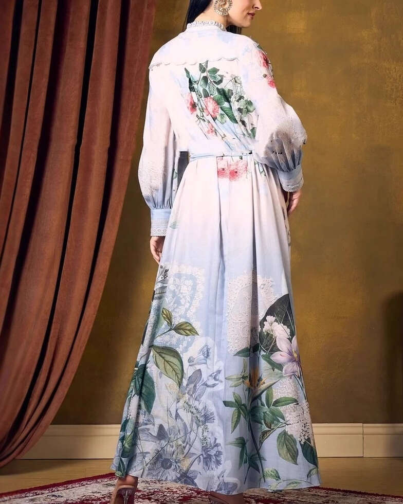 2026 Spring and Summer European and American Fashion Bohemian Vacation Style Fairy Flower Loose Tie Front Shirt Single breasted Long Dress