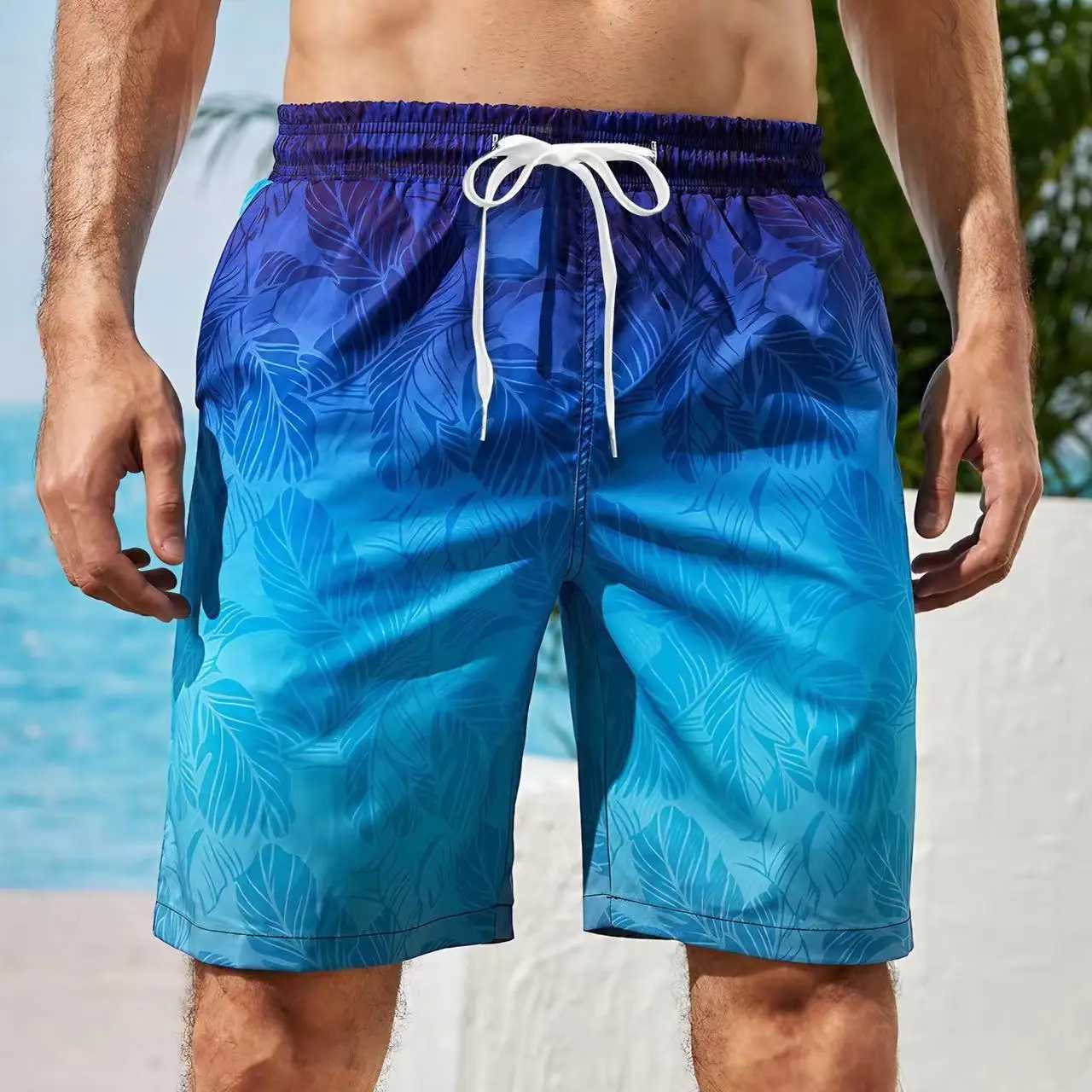 Mens Swim Trunks with Mesh Lining Side Pockets Solid Beach Shorts Quick Dry Lightweight Drawstring Board Shorts Summer Swimwear N260310