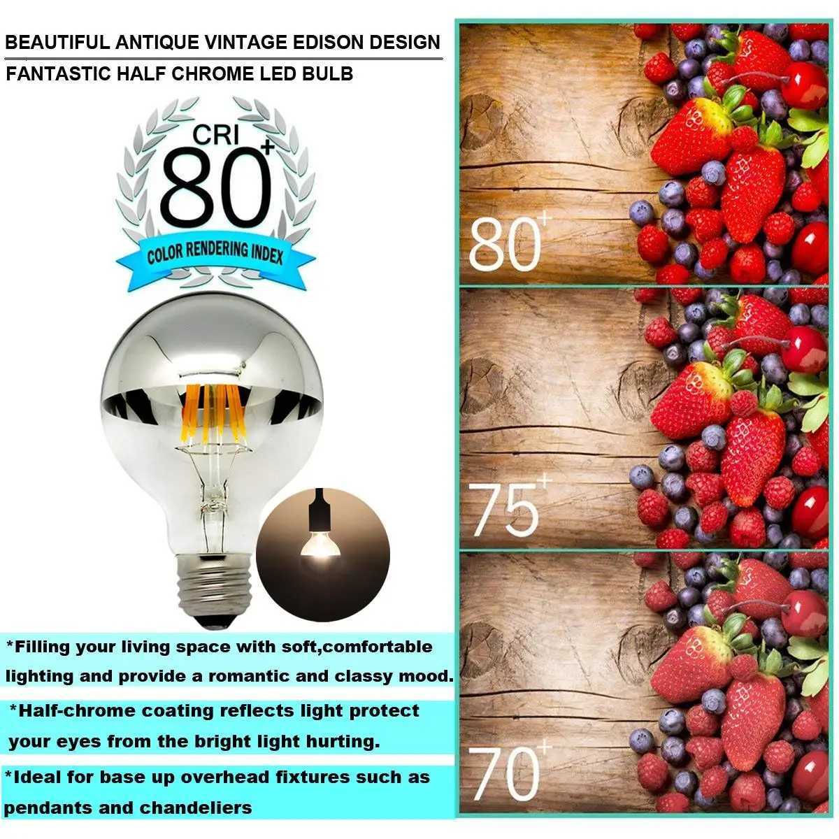 E14 E27 Led Filament Dimmable Sliver Light Bulb G45 Silver Mirror Top Retro Globe Lamp 8W Led Edison Bulbs E12 Warm White 2700K H260310