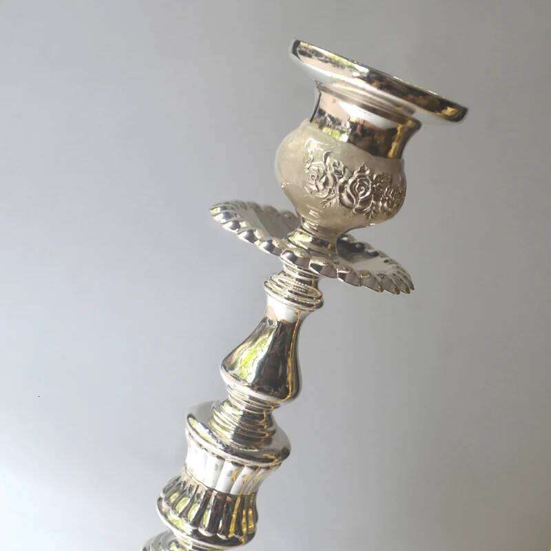 European Rose Flower Design Gold Silver Plating With White Hand Enameled Tabletop Metal Alloy Stick Candle Holders Pair H260310