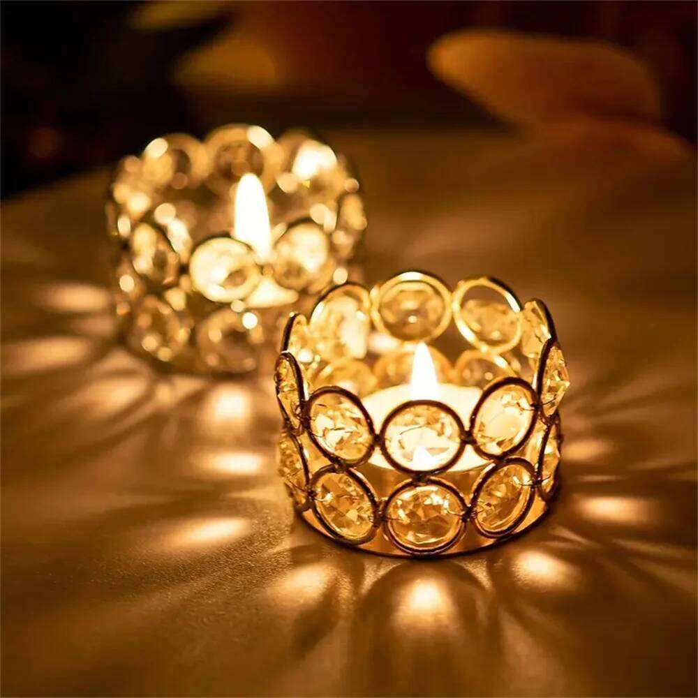 4pcs Silvery Golden Crystal Tealight Candle Holders for Home Table Bedroom Centerpiece Wedding Family Party Decor Creative Gifts H260310