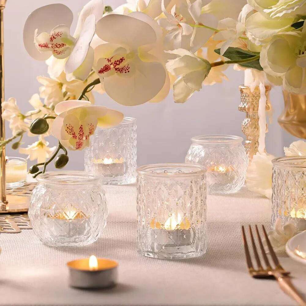 6/12Pcs Blue Votive Glass Candlestick Party Decoration Tea Lights Candle Holders for Wedding Home Table Decor H260310