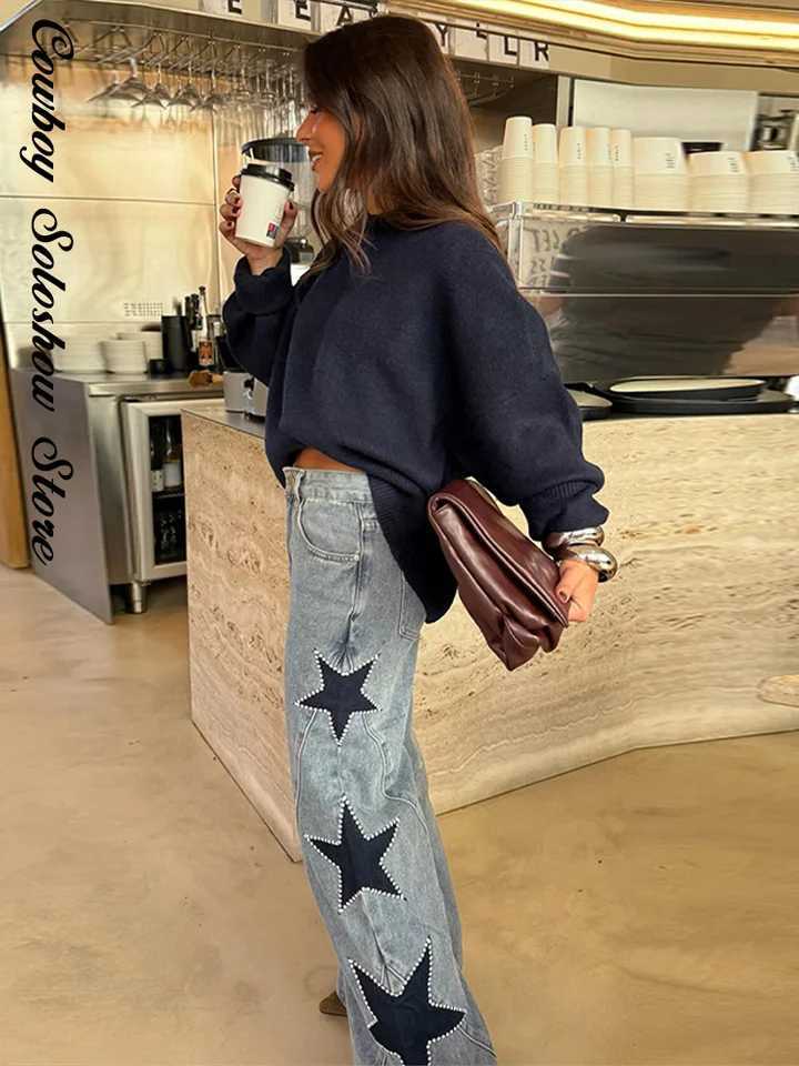 Female Vintage Leather Pocket Jeans Women Blue Zipper Straight Loose Trousers Lady New Fashion Daily Casual Spring Pants 2026T260310