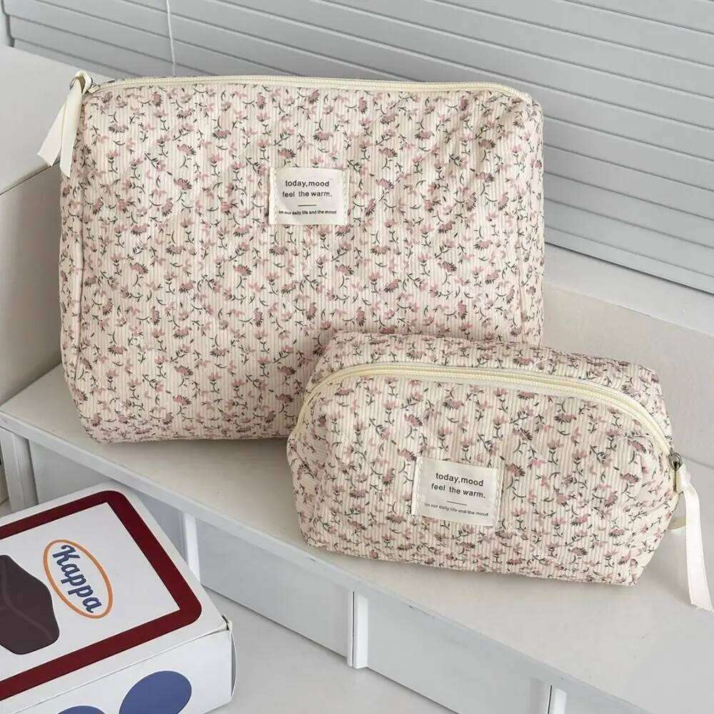 Cosmetic Organizer Corduroy Pink Floral Sweet Makeup Pouch Ins Style Skincare Clutch Toiletry Bag Washbag XJ260310