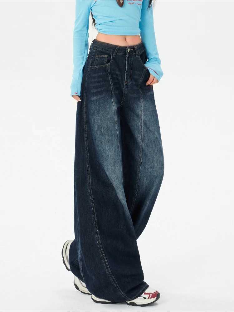 Blue Womens Retro Y2K 2000s Wide Leg Baggy Casual Denim Trouser High Waist Loose Jeans 2026 Harajuku Full Length Pants M260310