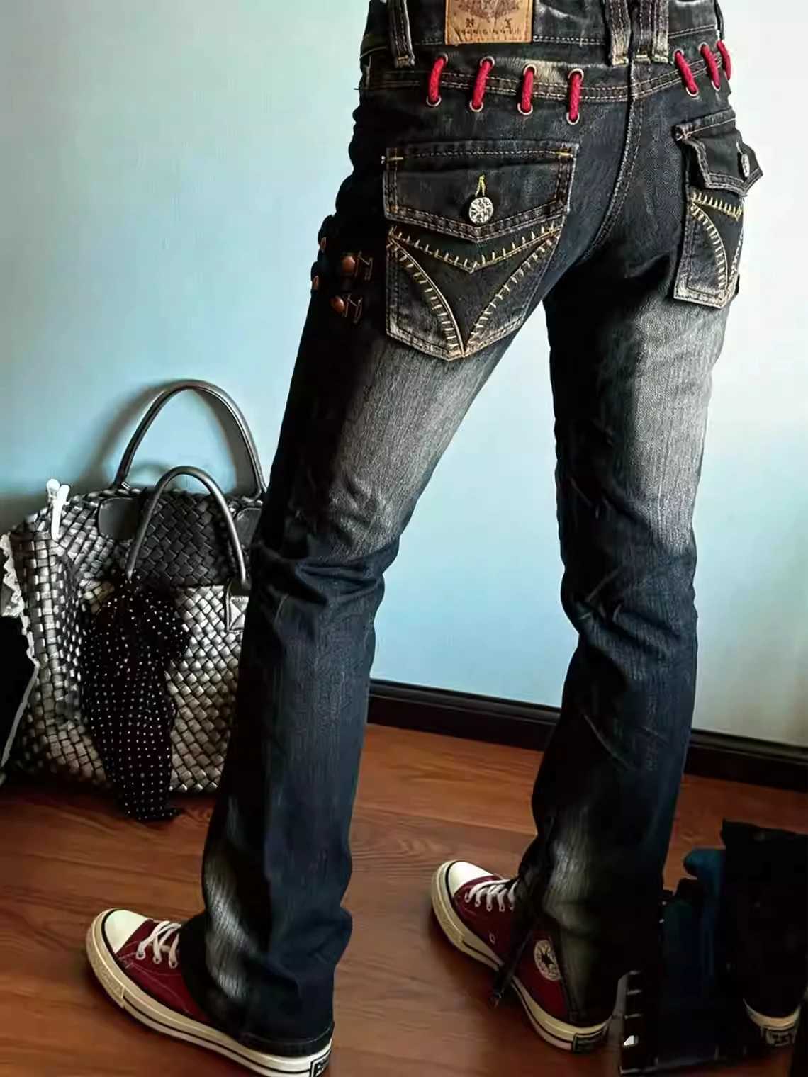 Womens Low Rise Jeans Harajuku Japanese Denim Pants Y2k Skinny Jean Bootcut Jeans High Street American Retro Grunge Cyber Punk M260310