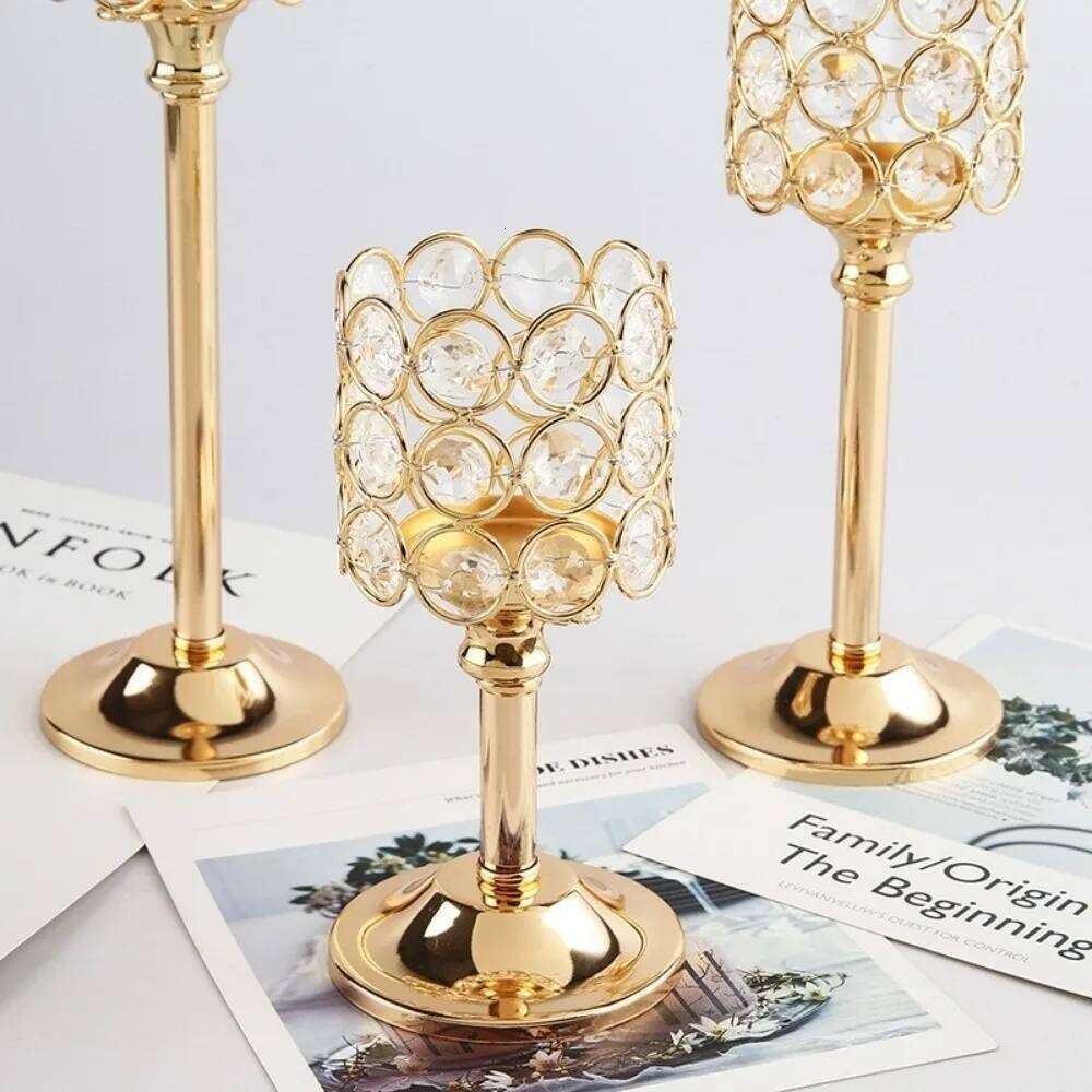 Retro Golden Candle Holder Crystal Metal Candelabra Lamp Candlestick European Style H260310