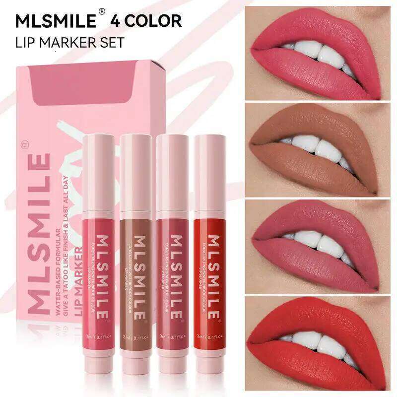 MLSMILE Non-stick Cup Dye Long-lasting Easy To Apply Matte Lip Liner Marker Pen Lipstick Water 4 Pcs Set 2025 New Z260310