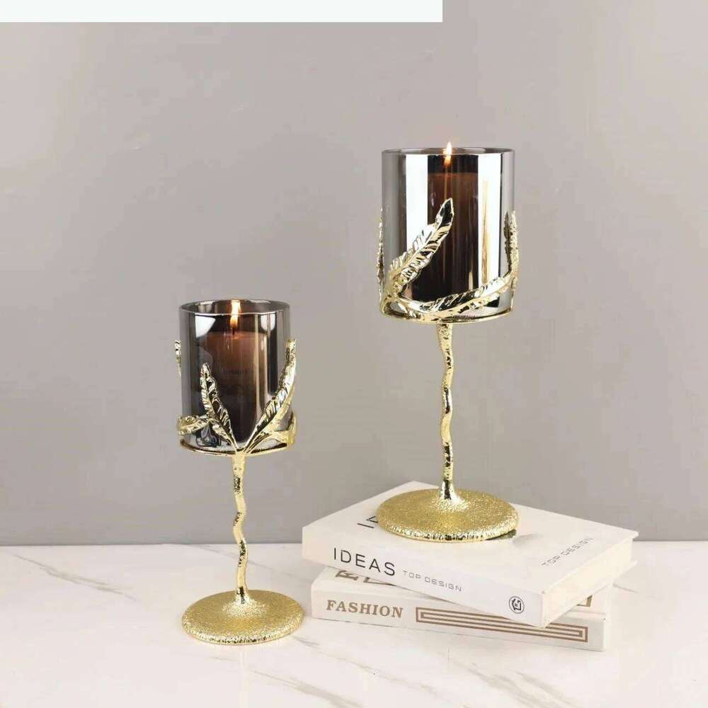 Metal Candelabrum Candlestick Glass Leaf Candle Candelabros Wedding Decoration H260310
