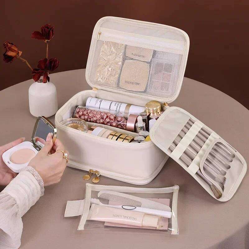 Jewelry integrated multifunctional large capacity makeup with niche design, double-layer handheld cosmetic storage bag XJ260310