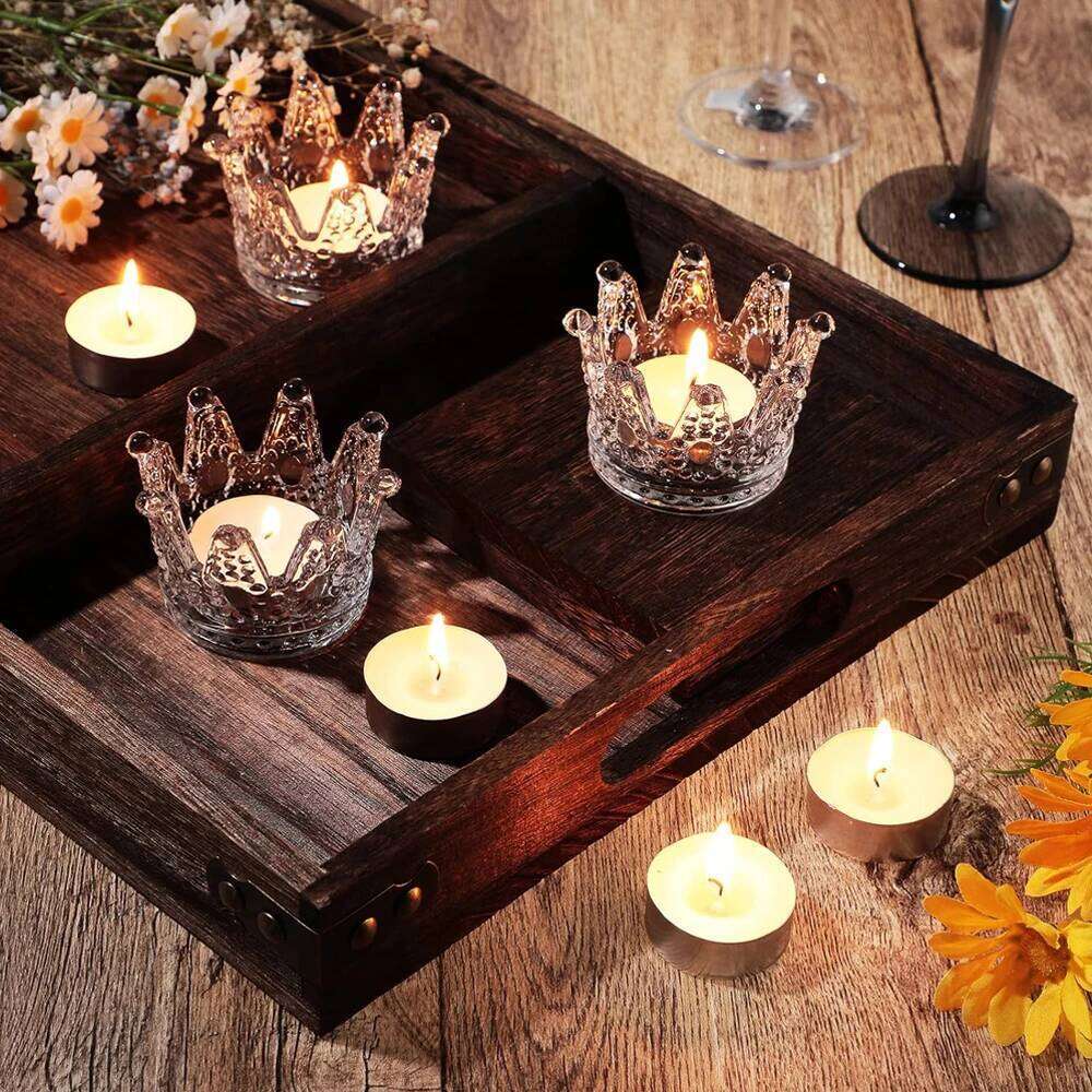 Tealight Glass Crown Holder, Crystal Votive Candle Stand for Dining Table Centerpiece Home Decor Wedding H260310