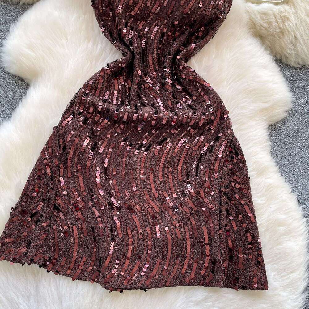 Light luxury celebrity fashion sequin shiny strap suitable for women's niche high-end style waist cinching slimming backless formal wear