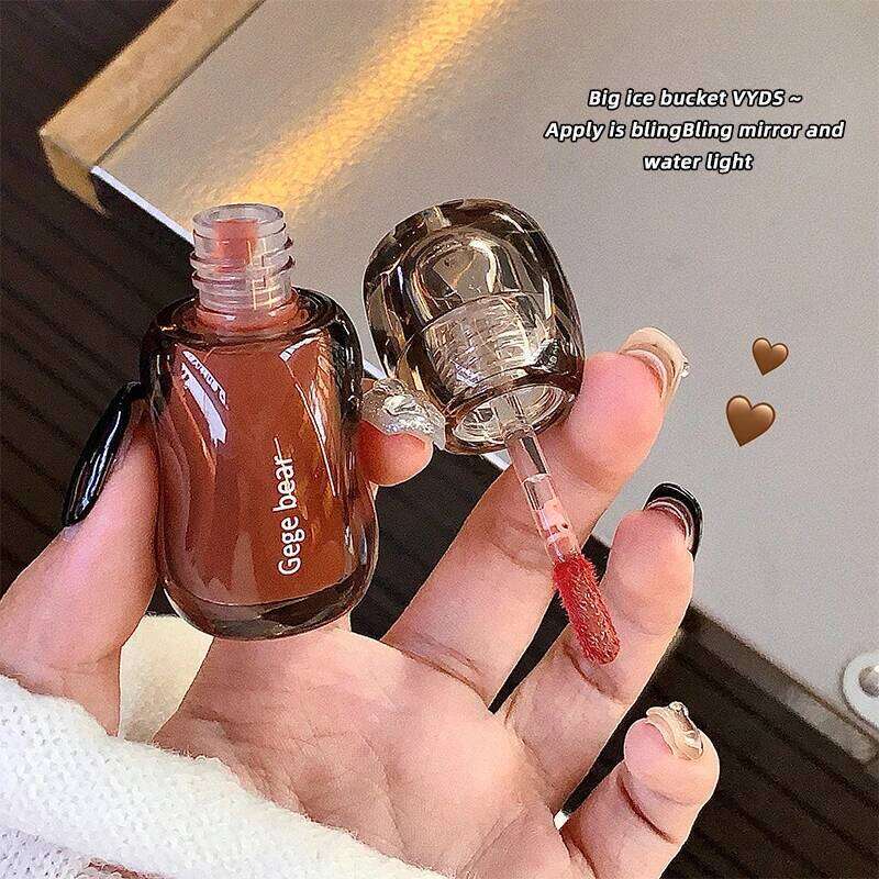Gege bear big ice bucket crystal transparent lip glaze moisturizing mirror pouty lips autumn and winter whitening lipstick Z260310