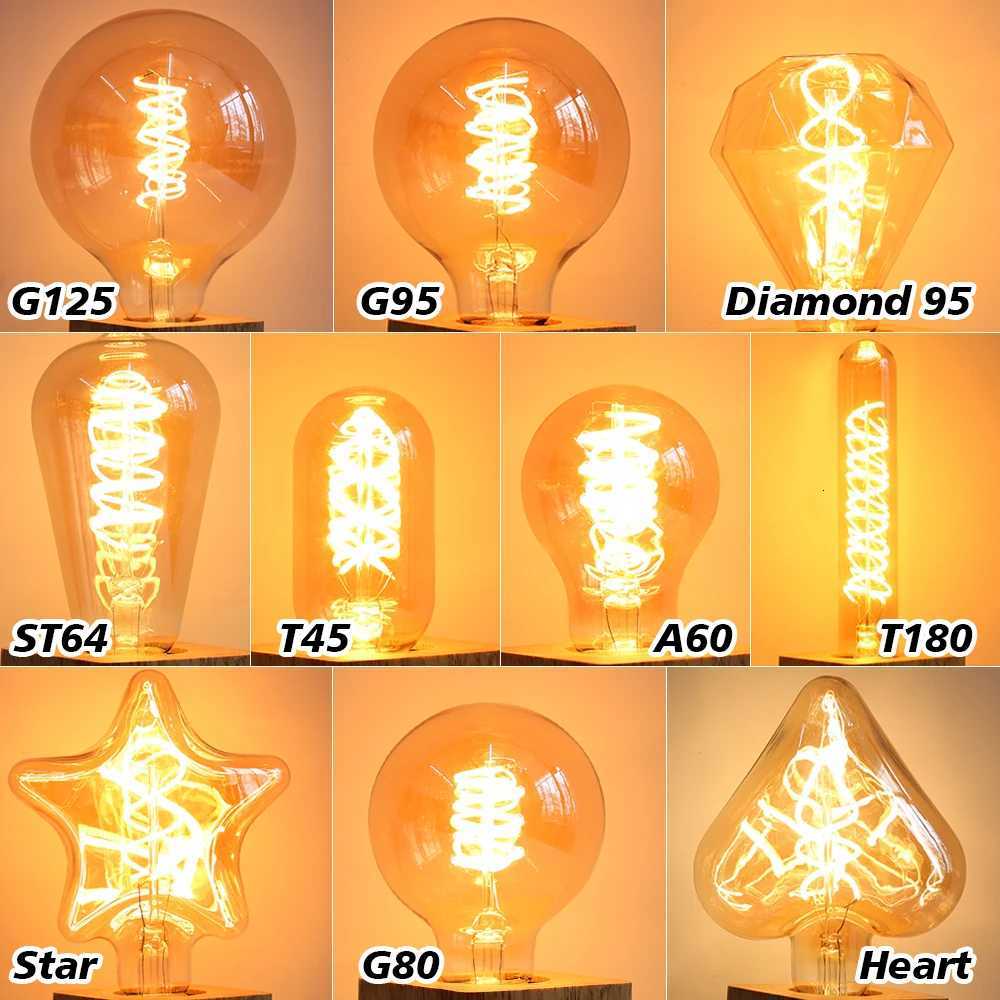 Retro Vintage E27 LED Filament Light Bulb 220V 3W ST64 A60 G80 G95 G125 T185 Edison LED Lamp For Home Glass Decor Spiral Diode H260310