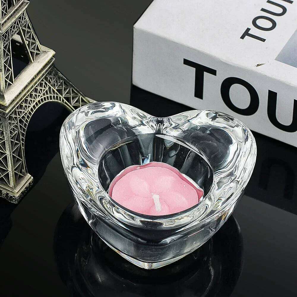 Glass Heart Candle Holder Romantic Tealight Bowl Wedding Centerpieces Home Table Decor Multifunction Candlestick Ashtray Props H260310