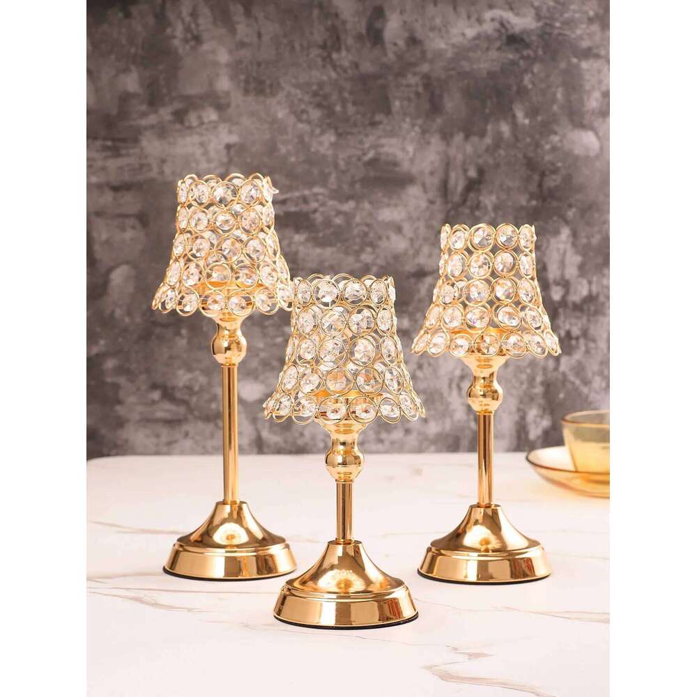 1pc Golden Crystal Candle Holder, Candlestick for Table Centerpiece Wedding Birthday Party Home Decor Christmas Gift H260310