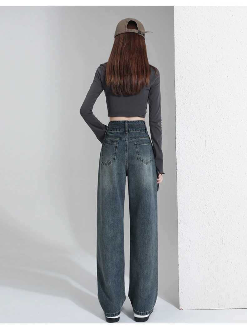 New Woman Korean Double BuCKle Design Jeans Female Winter Snow Warm THermal Plush Pants Popular High Waist Denim Trousers M260310