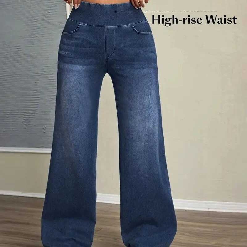 Autumn and Winter Trend Style Rubber-waisted Loose High-elasticity Denim Straight-leg Pants Are Versatile Fashionable for Women M260310
