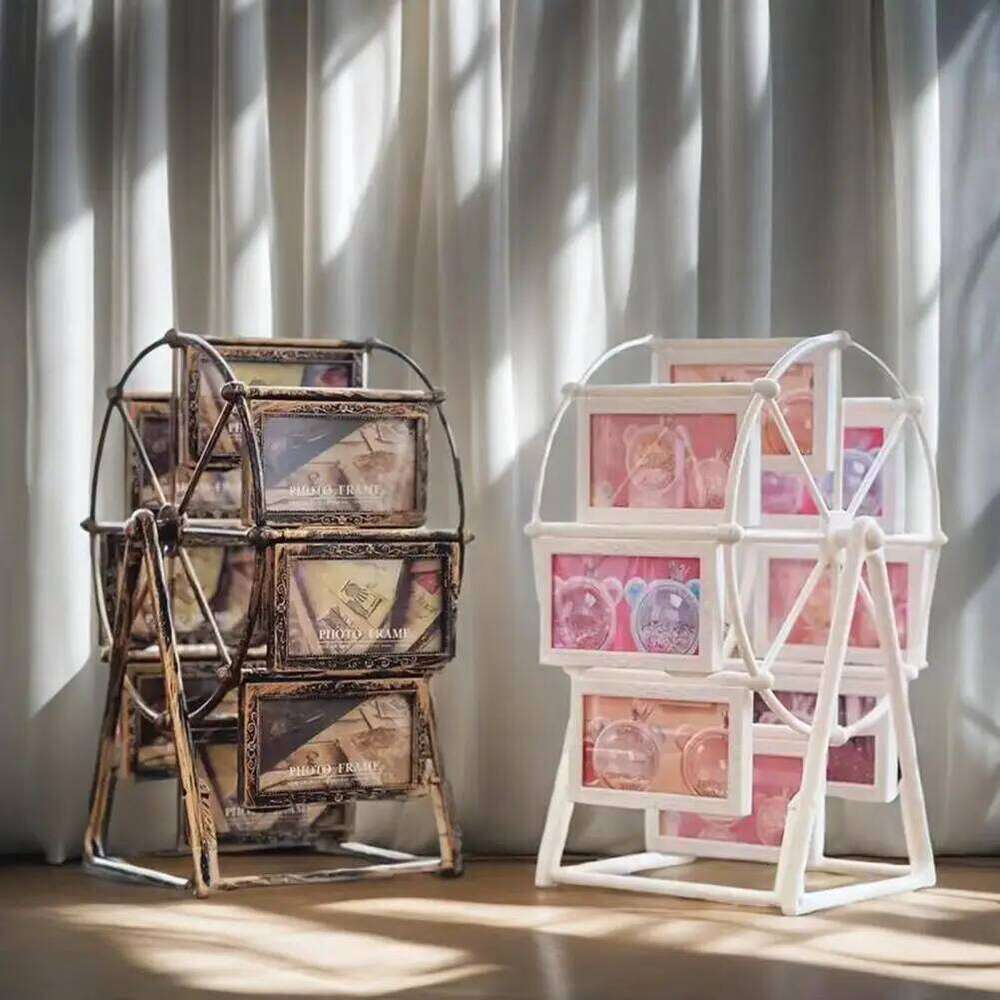 Display Rotating Ferris Wheel Photo Frame with 16 Vintage Embossed Picture Slots 360 Spin Bronze for Family H260310 - view 6