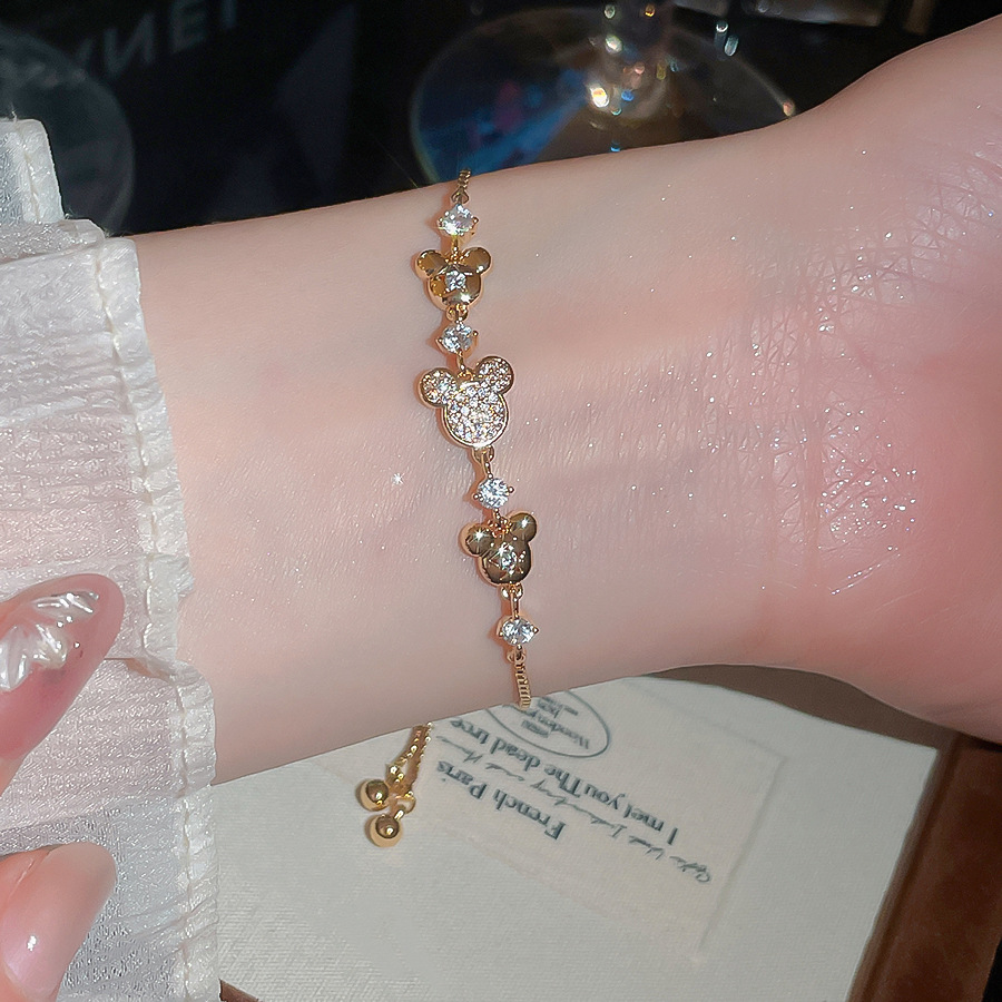18k real gold plated zircon Mickey Mouse bracelet, cartoon cute, light luxury, stylish design, niche jewelry - view 4