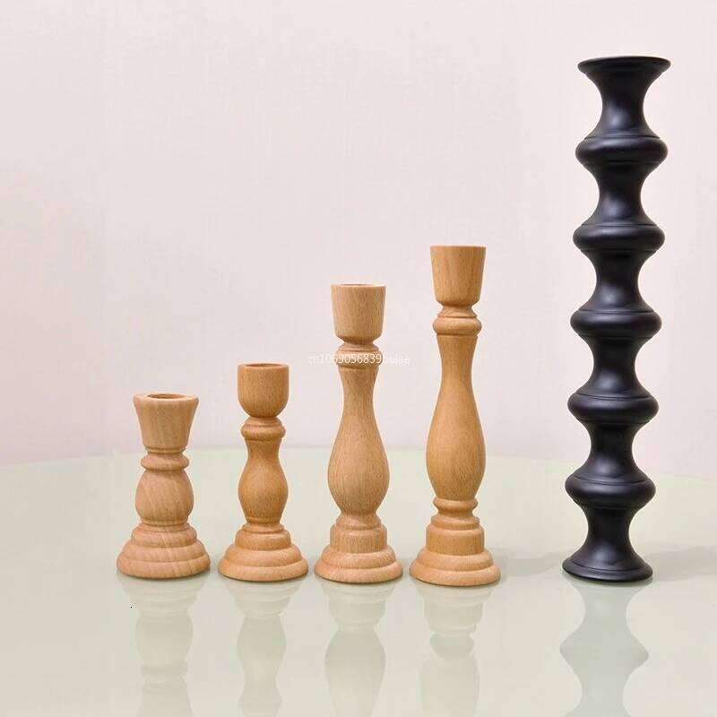 Vintage Unfinished Wood Unpainted Craft Classic Retro Candelabros Stand Candlesticks Candle Holders Home Decor H260310