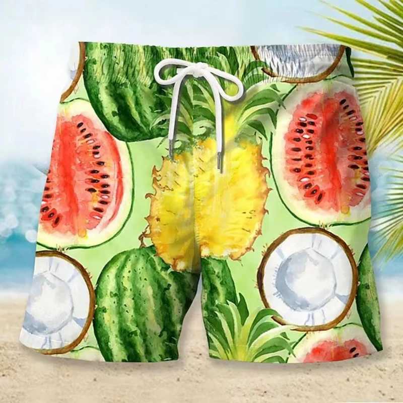 Mens Shorts Summer Shorts Casual Short Pocket Drawstring Elastic Waist Fruit Pineapple Breathable Soft Short Fashion Streetwear N260310
