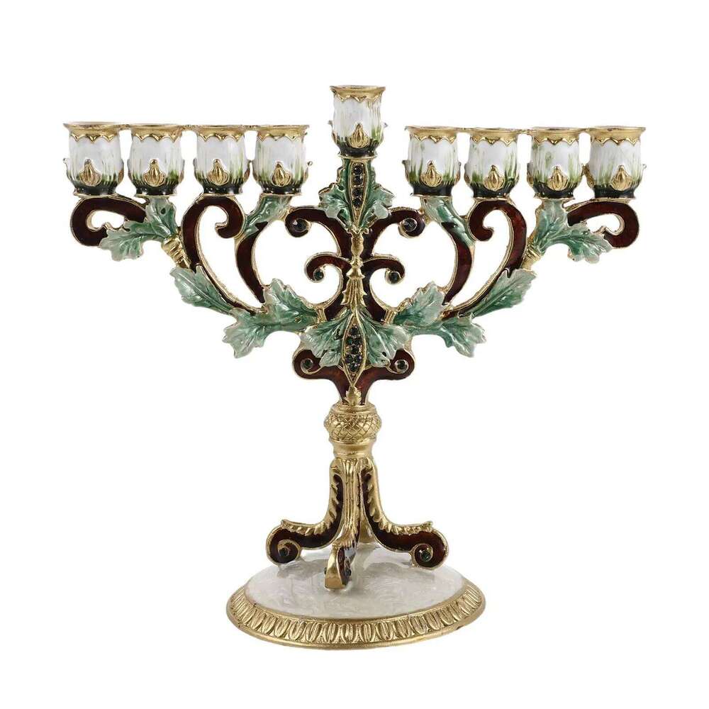 European-style Hanukkah Pillar Enamel Alloy Decorative Candlestick Ornament Menorah 9 Branch Candle Holder Luxury H260310