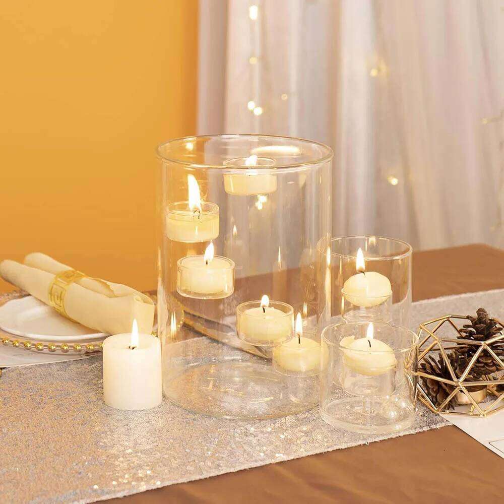 Glass Hurricane Tea Light,Clear Cylinder Pillar Candle Holder for Wedding Parties Table Centerpiece Decoration H260310