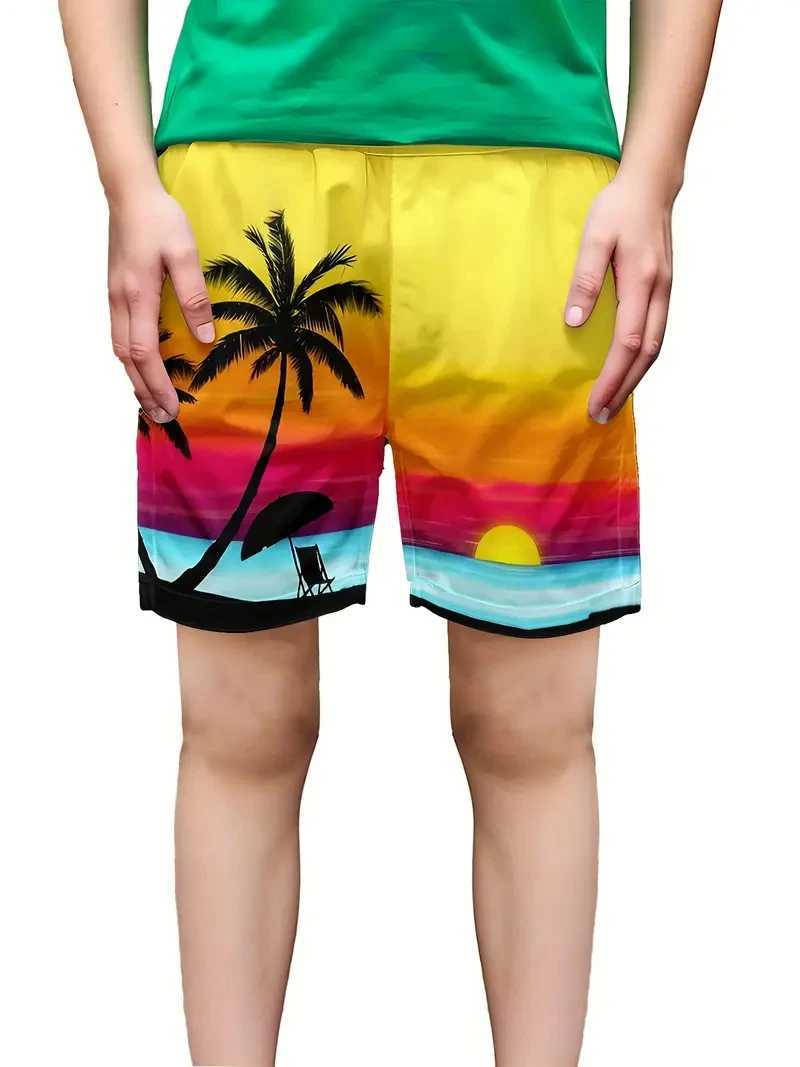 Trendy Palm Tree Pattern Beach Shorts For Men Fashion Summer Holiday Vacation 3D Printed Short Pant Casual Oversized Board Short N260310