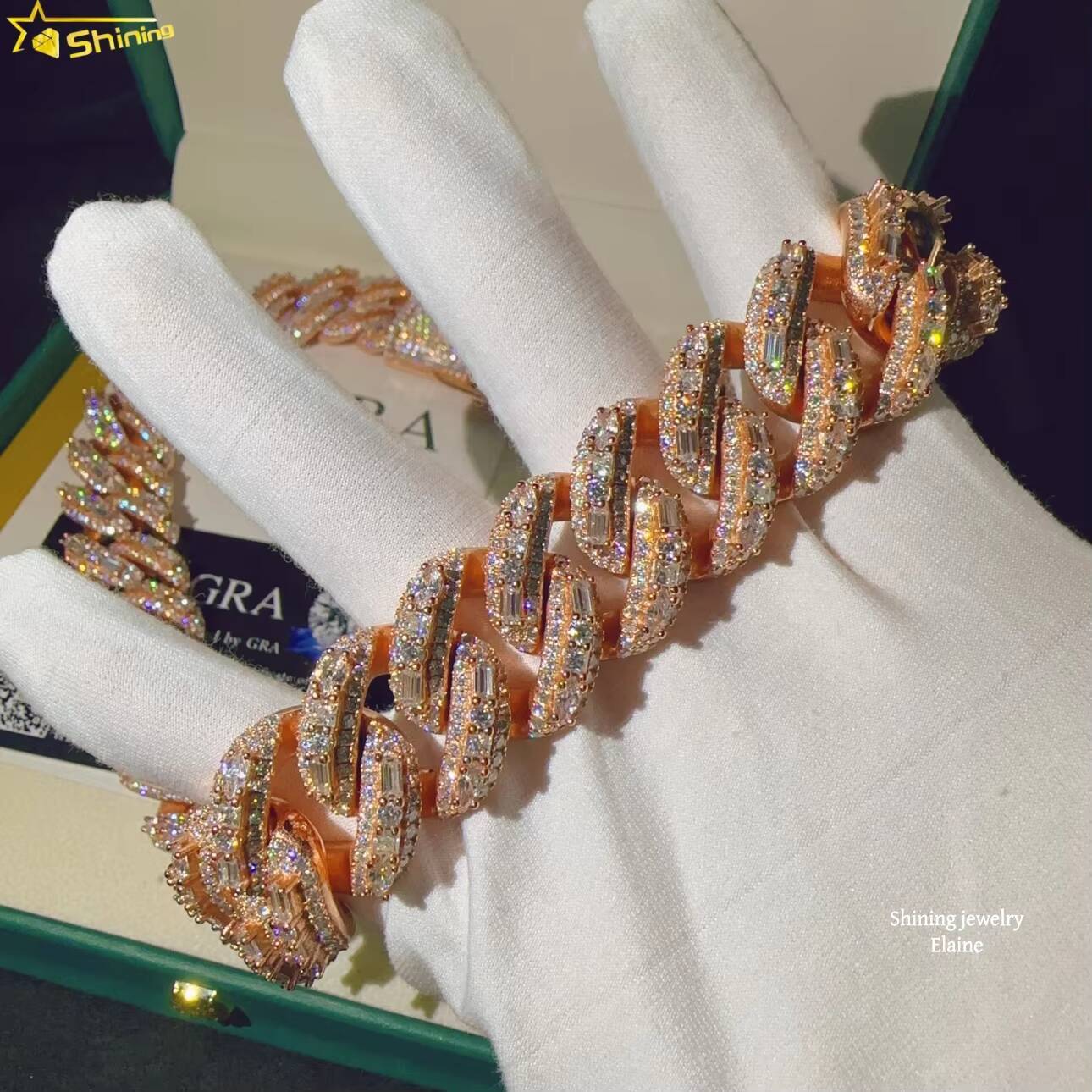 Fashion VVS Moissanite Diamond 925 Sterling Silver Iced Out Moissanite Fine Luxury Jewelry Miami Cuban Link Chain Necklace