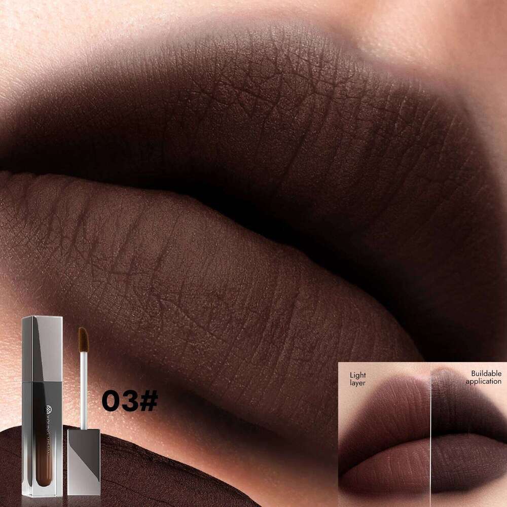YOUNG VISION Matte Velvet Waterproof Nude Mud-like Texture Finish Latte Coffee Brown Lip Gloss Cosmetics Z260310