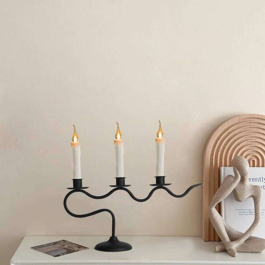Three-Headed Black Candlestick Vintage Branch-Shaped Candle Holder Suitable for Wedding Home Church Dining Table Decoration H260310