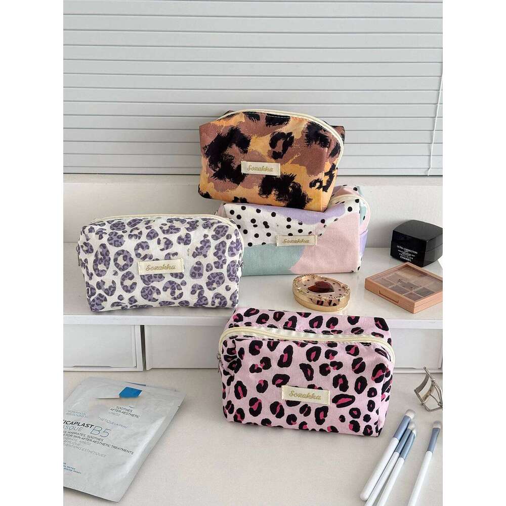 New Fashion Leopard Women Square Cosmetic Portable Travel Makeup Mini Quilted Pouch Handbag Ladies Zipper Bag For Gift XJ260310
