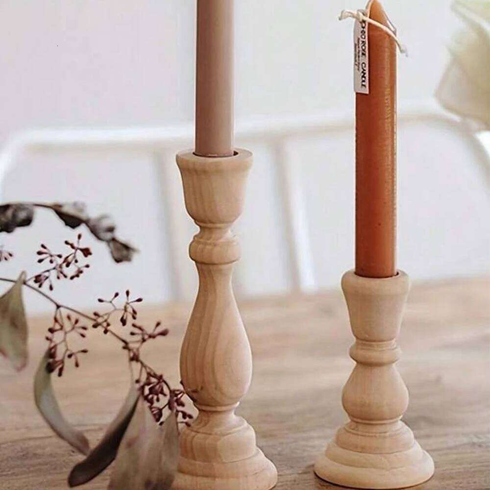 Wooden Candlesticks Unfinished Wood Holder Pillar Taper Candle Stands for Wedding Party Birthday Home Table Decoration H260310