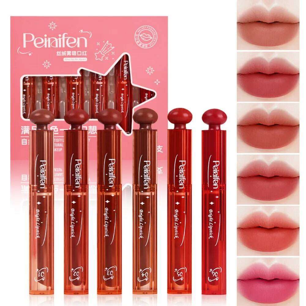 6-Lasting Stick Waterproof Lip Cover Long Glossy Lipstick with Transparent Surface - Perfect Christmas Gift for Her Z260310