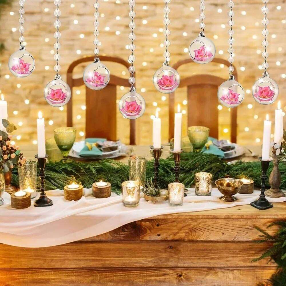 6/12Pcs Glass Candlestick LED Tealight Candle Holder Hanging Plant Crystal Ball for Wedding Home Party Tree Decoration H260310