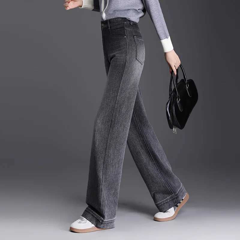 2025 Womens Spring and Autumn New High Waist Straight Leg Jeans Boutique Loose and Elegant Drop Feel Casual Pants M260310